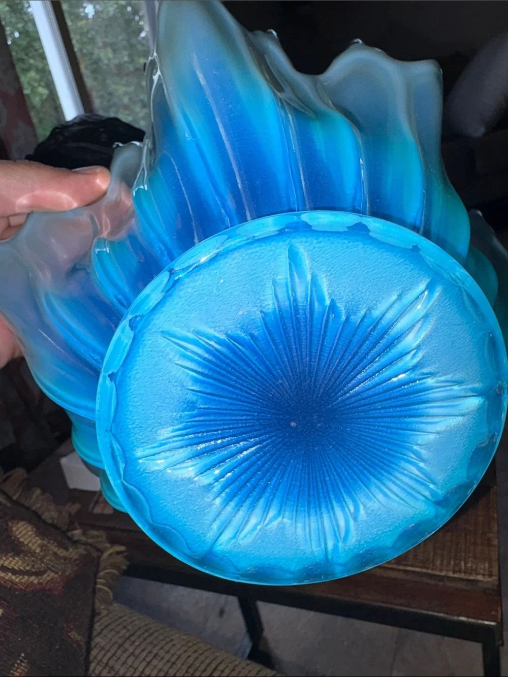 Vintage Stunning Fostaria Art Glass Blue Aqua Decorative Bowl - Home Accents